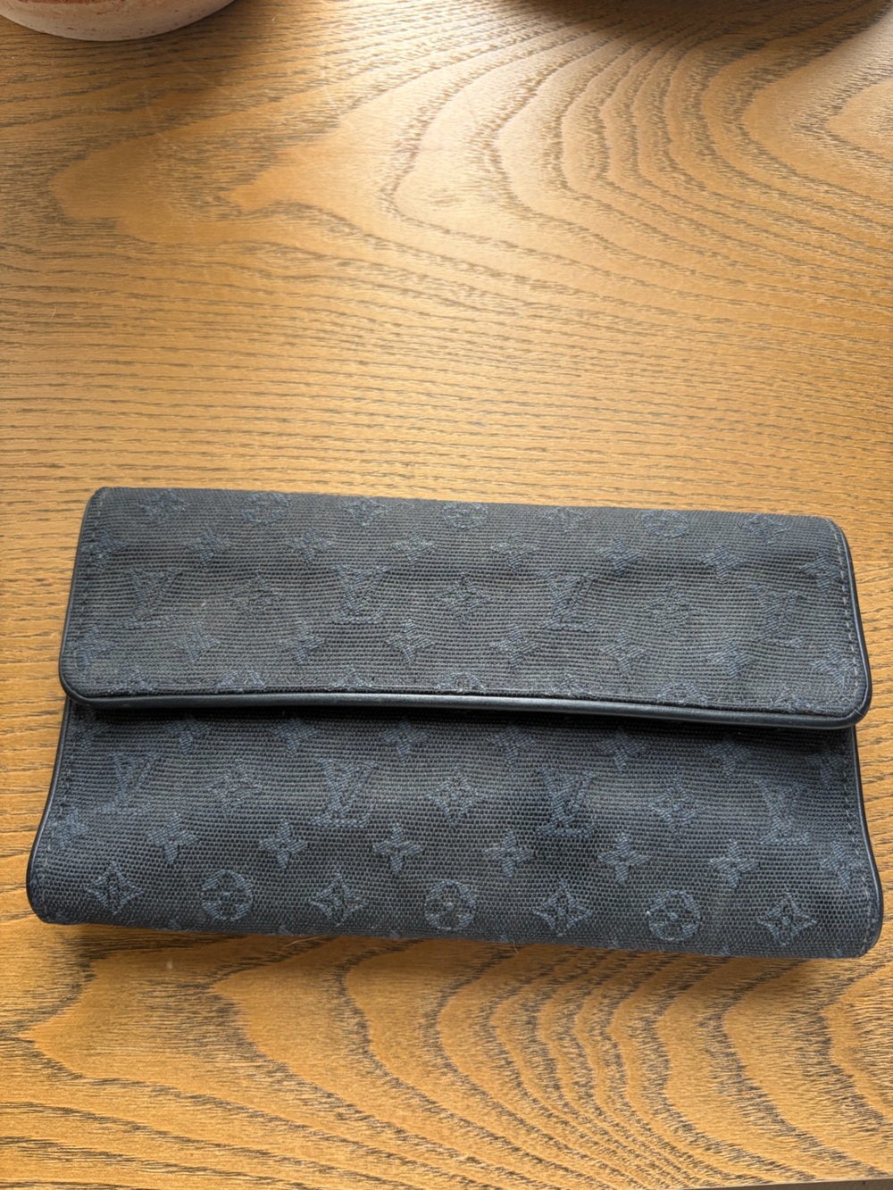 Vintage Louis Vuitton Denim Navy Textured Leather Wallet with Gold Foil Logo